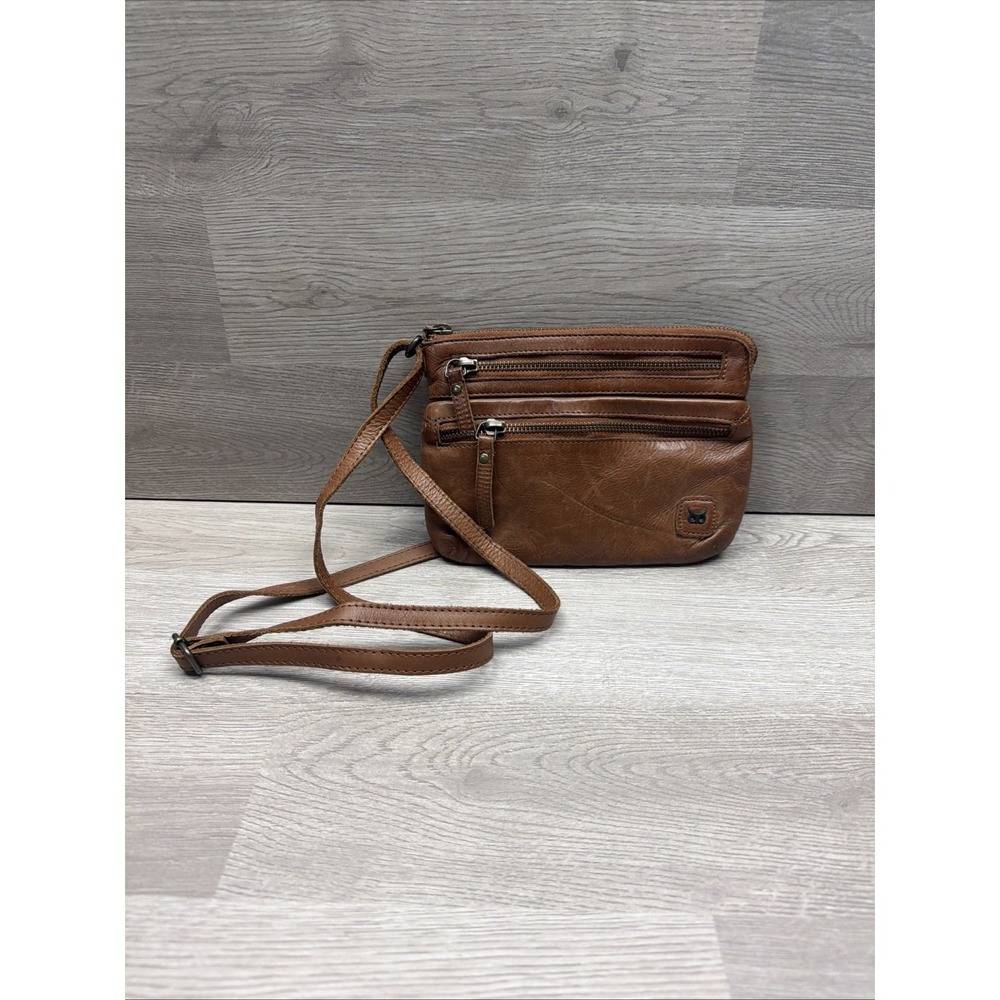 Wise Owl Brown Leather Crossbody/ Sling Bag Small 4 Compartments Very Nice